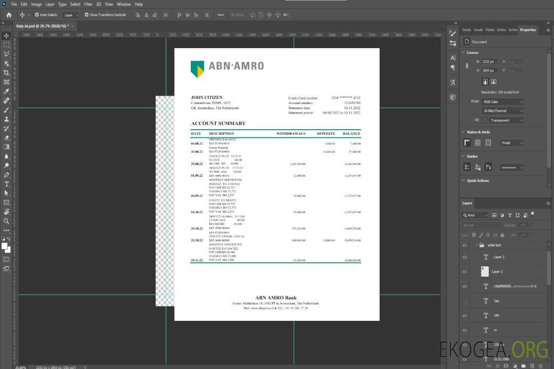 Pays-Bas Relevé bancaire ABN AMRO XLS template
